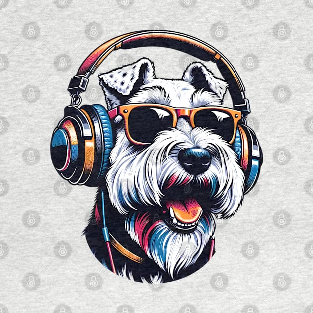 Smiling Sealyham Terrier DJ Enjoys Grooves in Japanese Art by ArtRUs